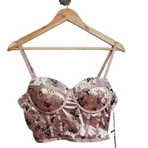Floral bustier pink velvet top NWT